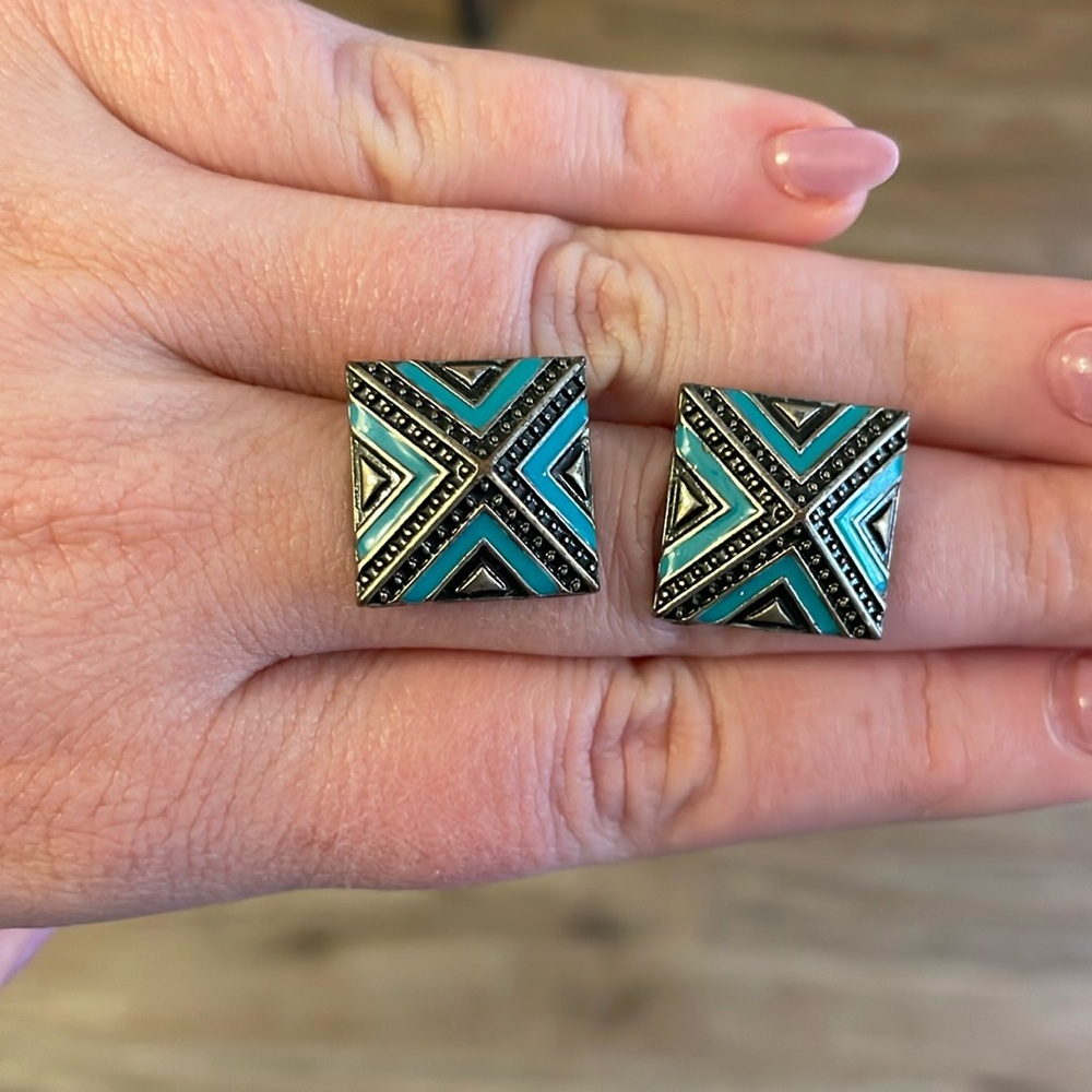 Handmade Turquoise Geometric Square Earring Studs